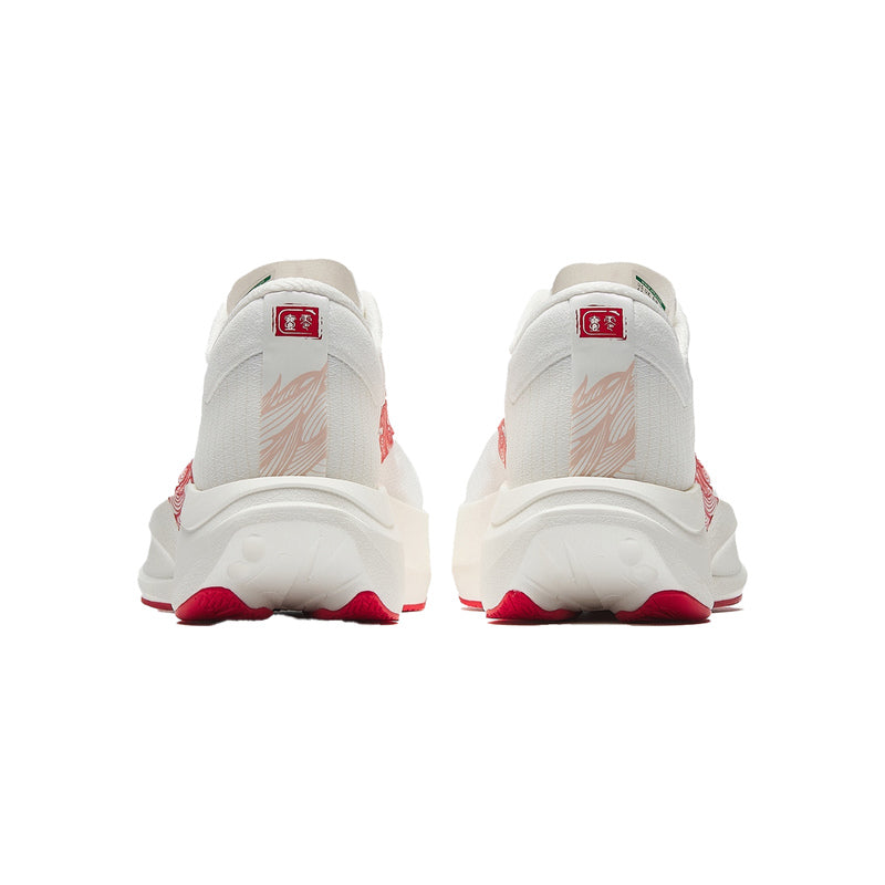 Pair of ANTA C202 LSD Zone 2 N90 White Red running shoes, rear view showing the heels and red outsole accents.