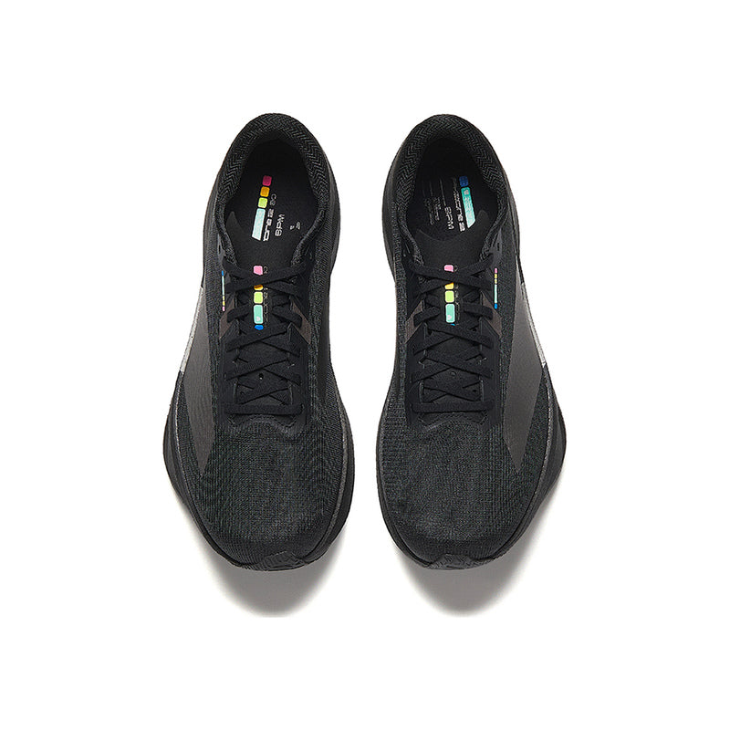 Pair of ANTA C202 LSD Zone 2 N90 Black Iron running shoes, top view showing the laces and black insoles.