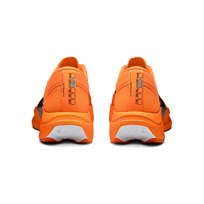 Pair of ANTA C202 LSD Zone 2 N90 Orange running shoes, rear view showing the heels and branding.