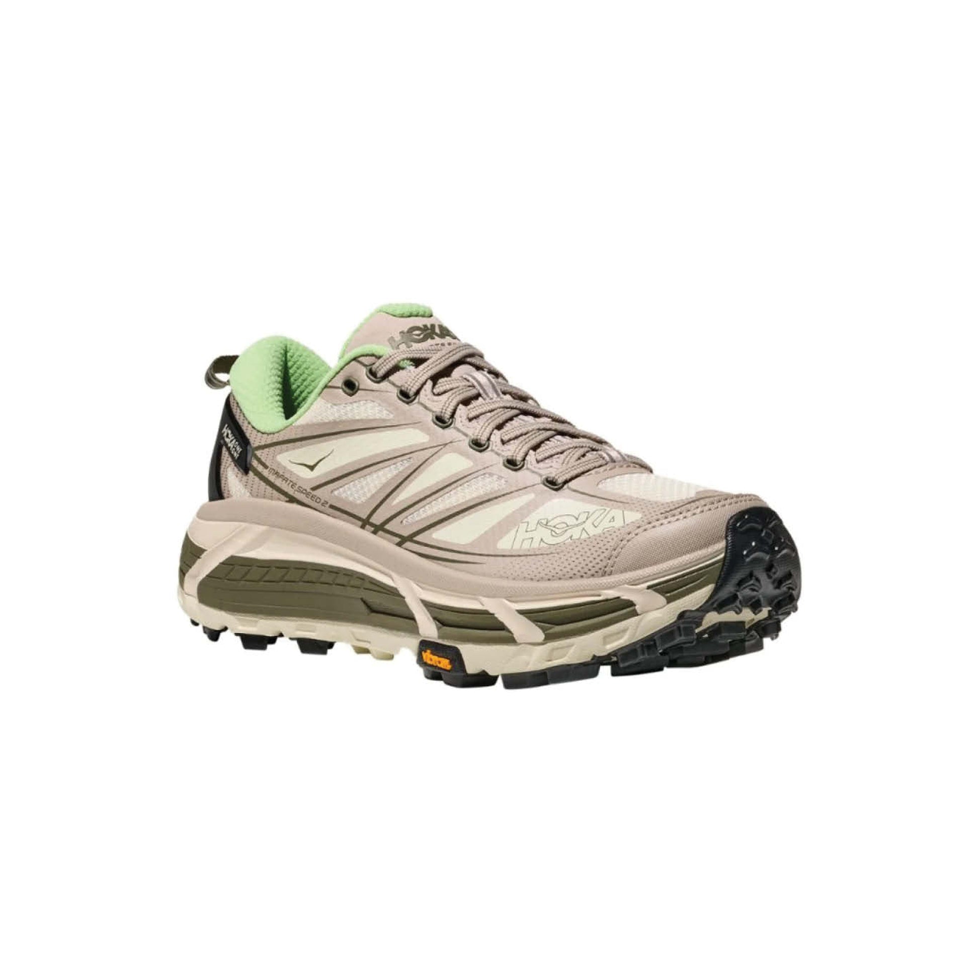 HOKA Mafate Speed 2 Putty Eucalyptus front three-quarter view