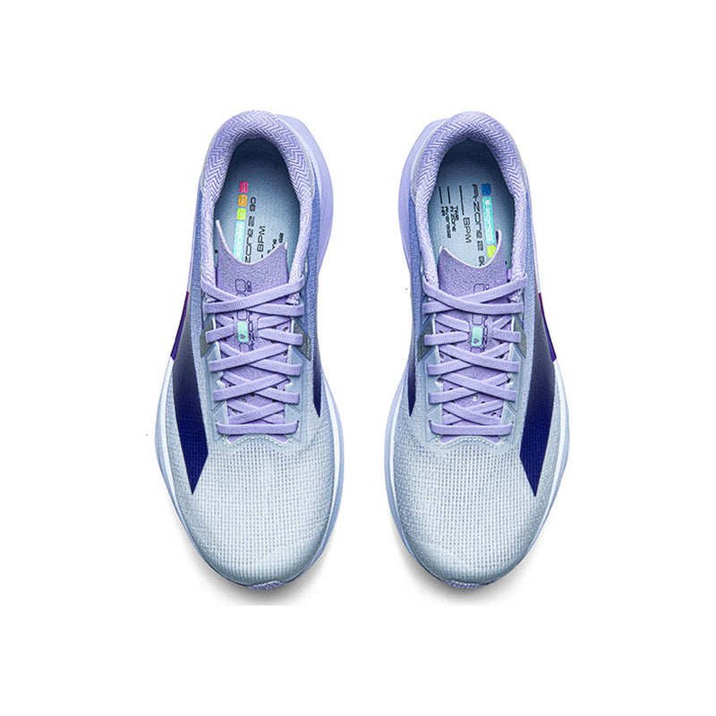 Pair of women’s ANTA C202 LSD Zone 2 N90 Lavender Purple running shoes, top view showing the purple laces and insoles.