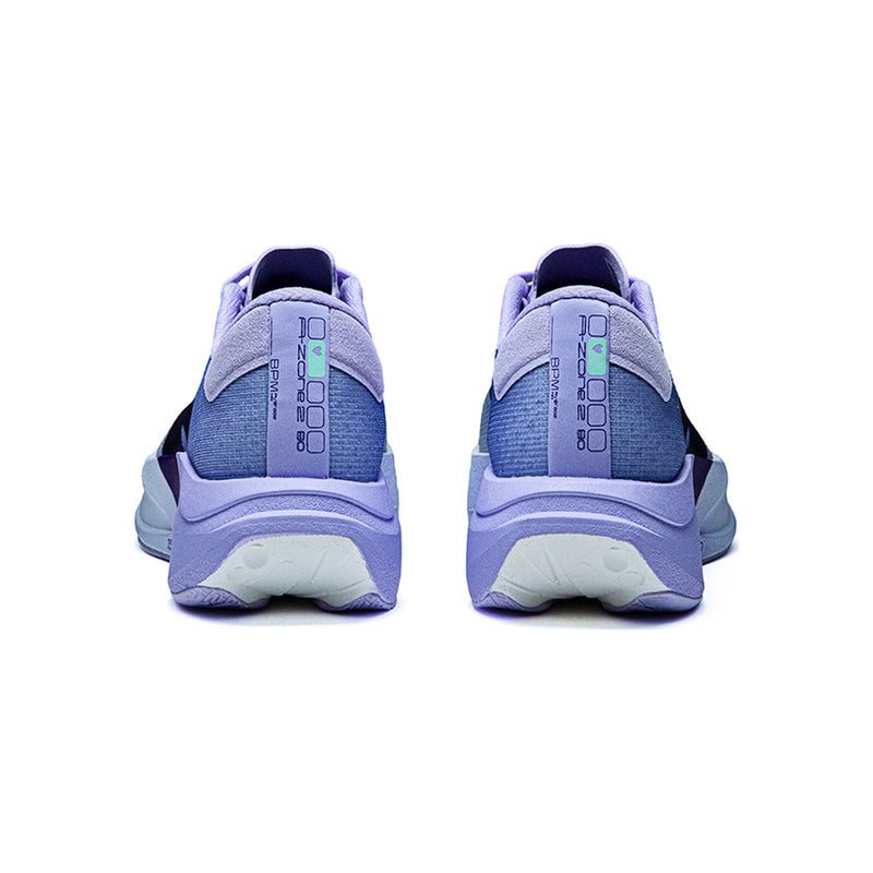 Pair of women’s ANTA C202 LSD Zone 2 N90 Lavender Purple running shoes, rear view showing the heels and branding.