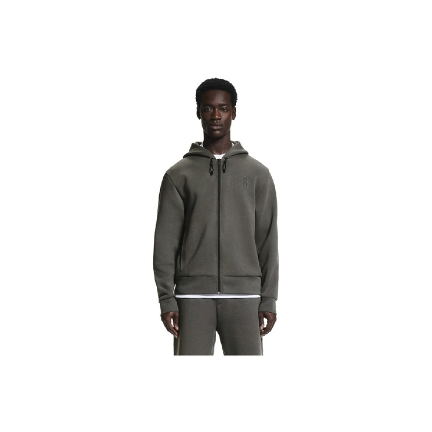 On Running Cloud Focus Tech Zip Hoodie 'Shadow' model front view