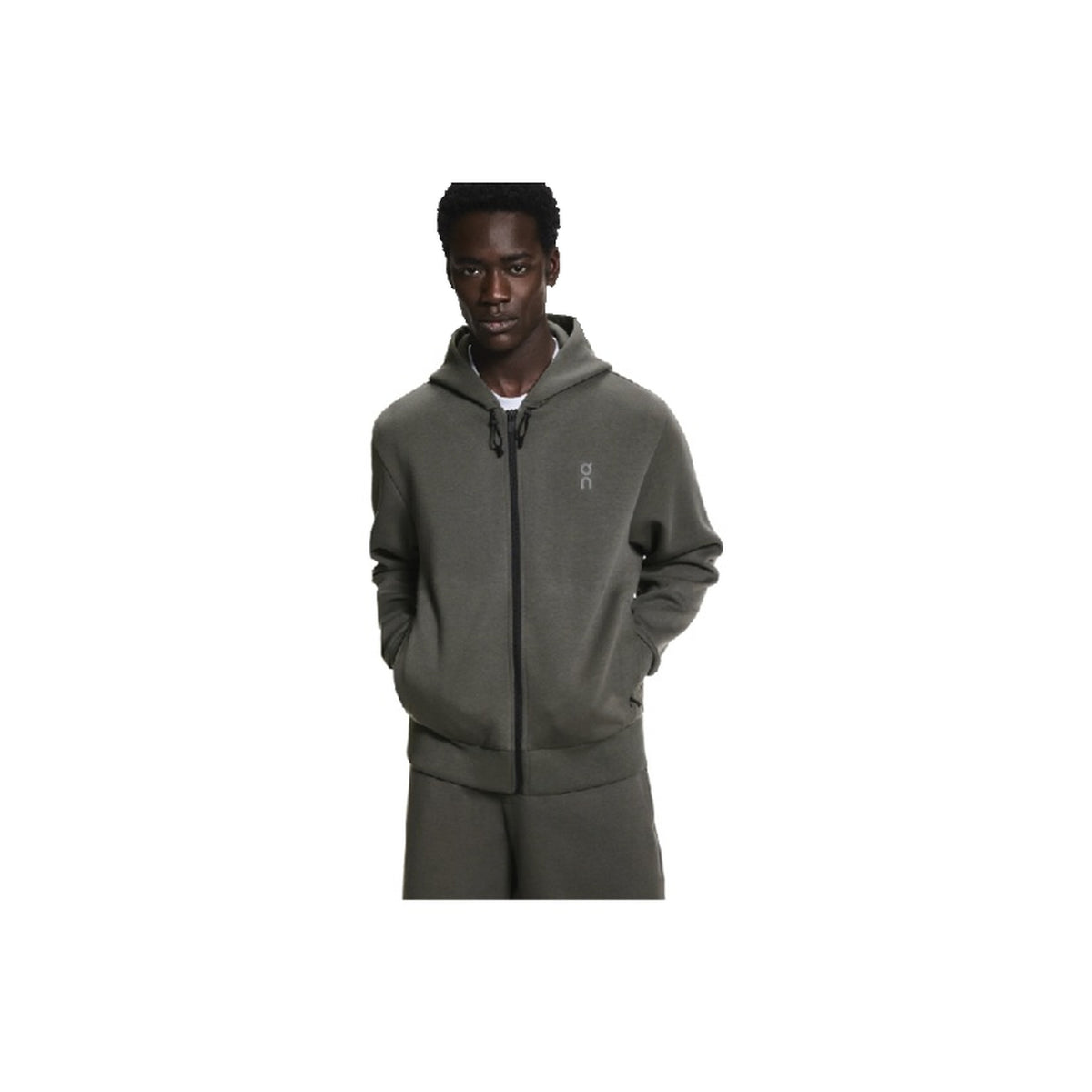 On Running Cloud Focus Tech Zip Hoodie 'Shadow' model detail view