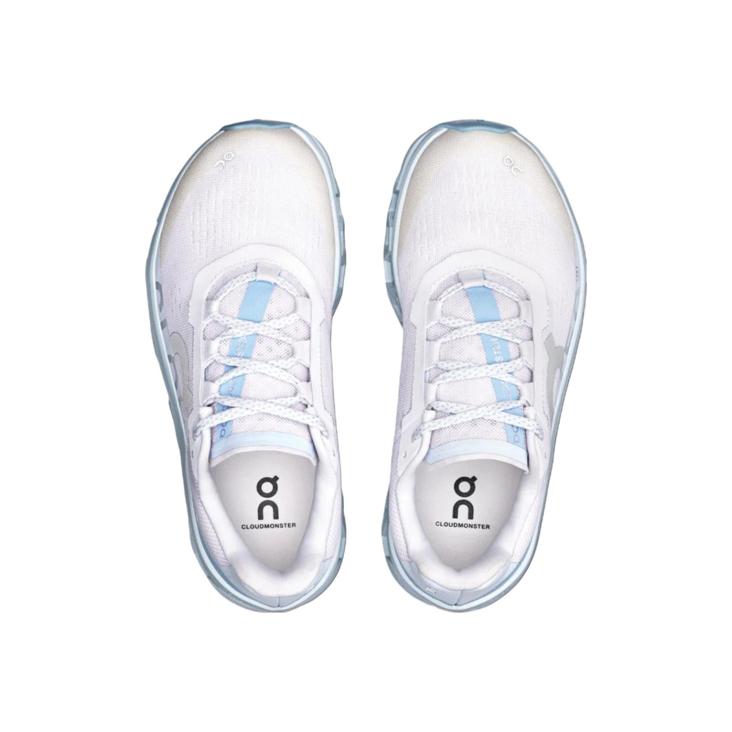 On Cloudmonster Frost Wash women’s running shoes, top view