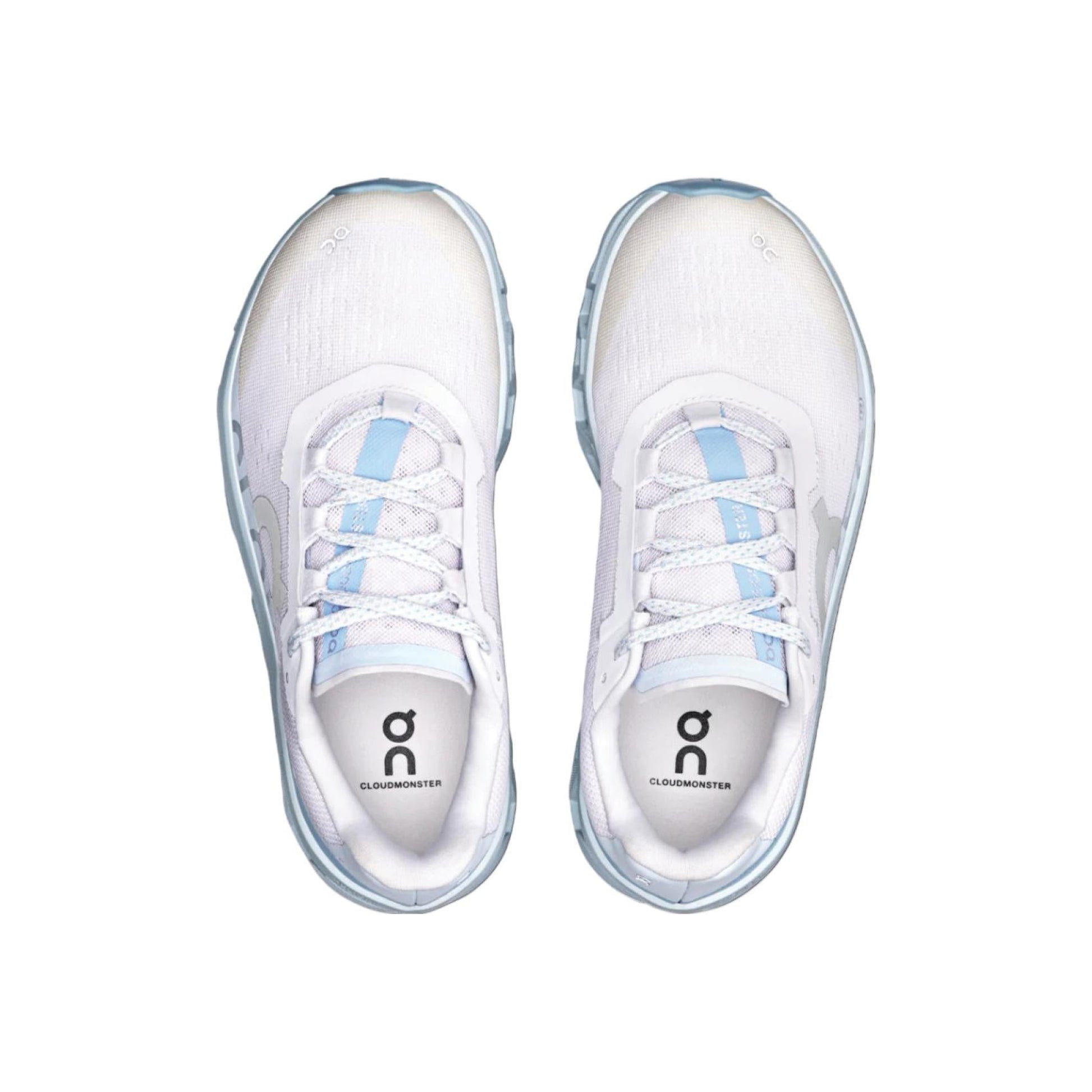 On Cloudmonster Frost Wash women’s running shoes, top view