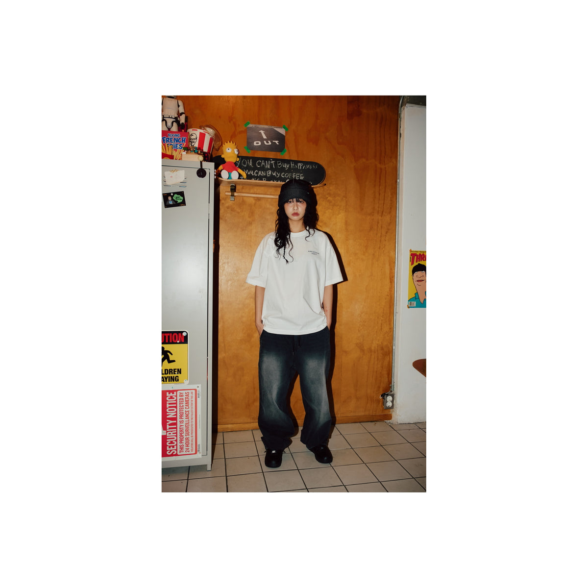 ADLV Basic Logo short-sleeve T-shirt in White worn by a model, full-length view
