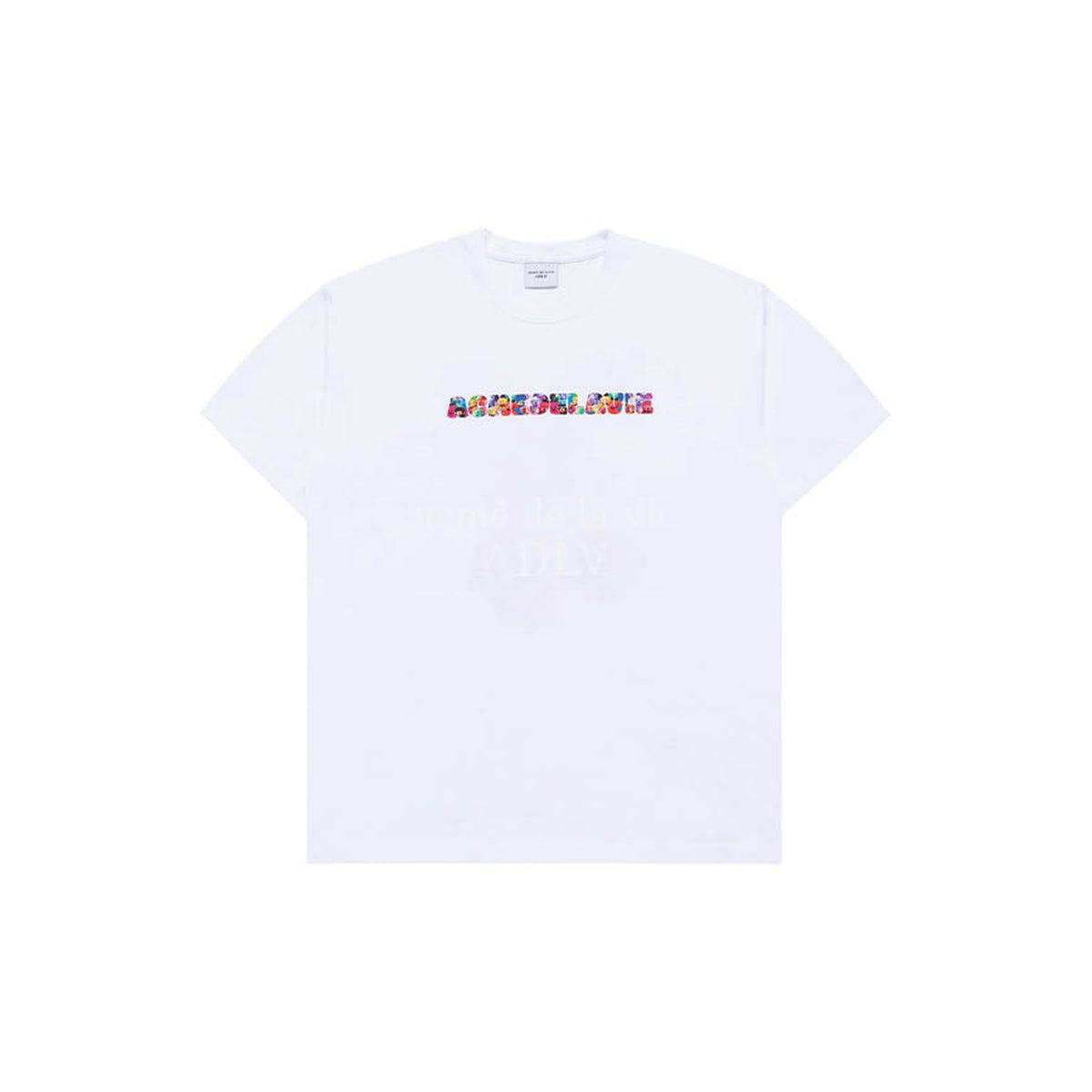ADLV Bear Doll Fuzzy Rabbit short-sleeve T-shirt in white, front view