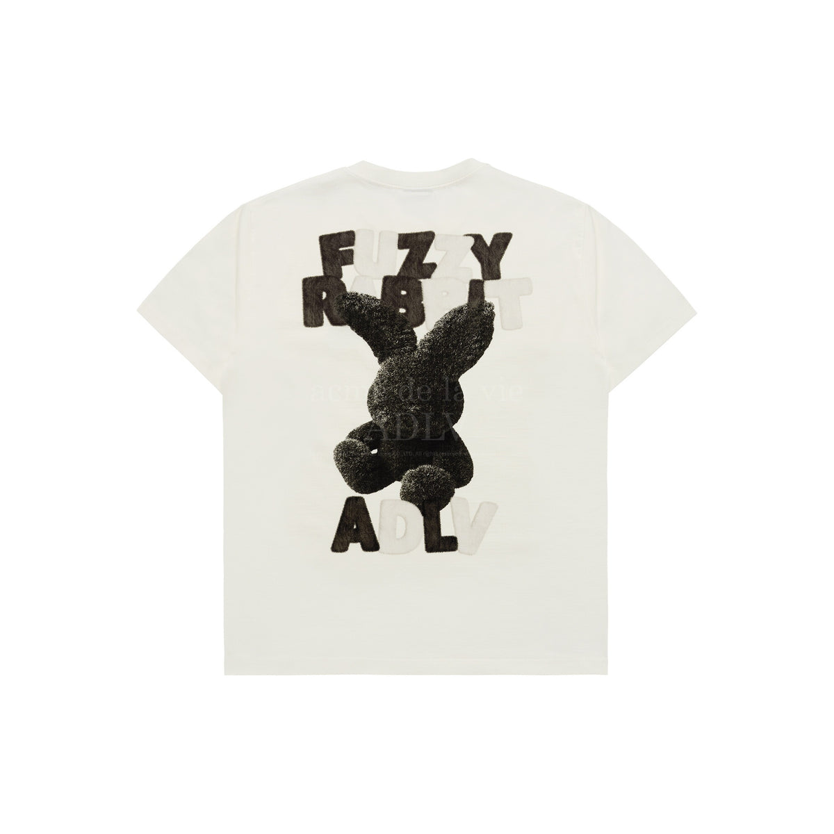 ADLV Fuzzy Font Rabbit short-sleeve T-shirt in cream with large black rabbit graphic, back view
