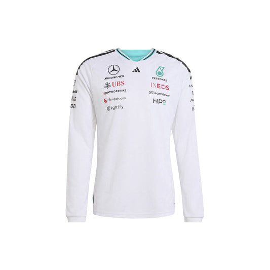 adidas Mercedes-AMG Petronas Formula One Team Authentic Long Sleeve Driver Jersey in White, product gallery image 1