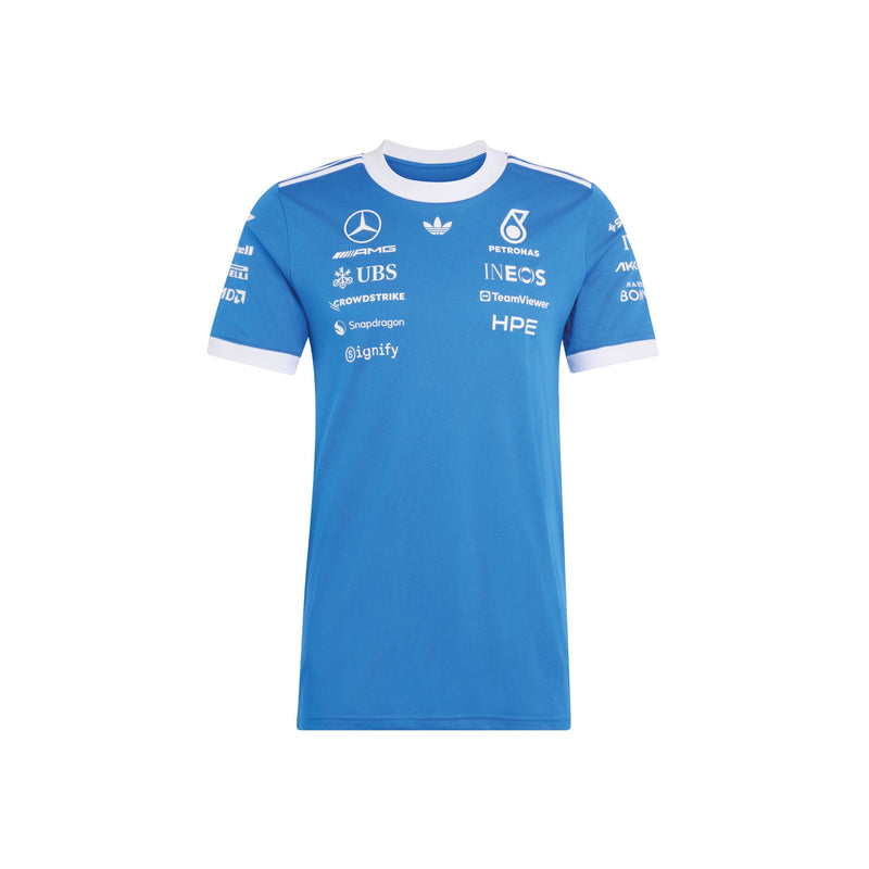 adidas Mercedes-AMG Petronas Blue Wonder Driver Jersey in Blue Bird and White, front product view