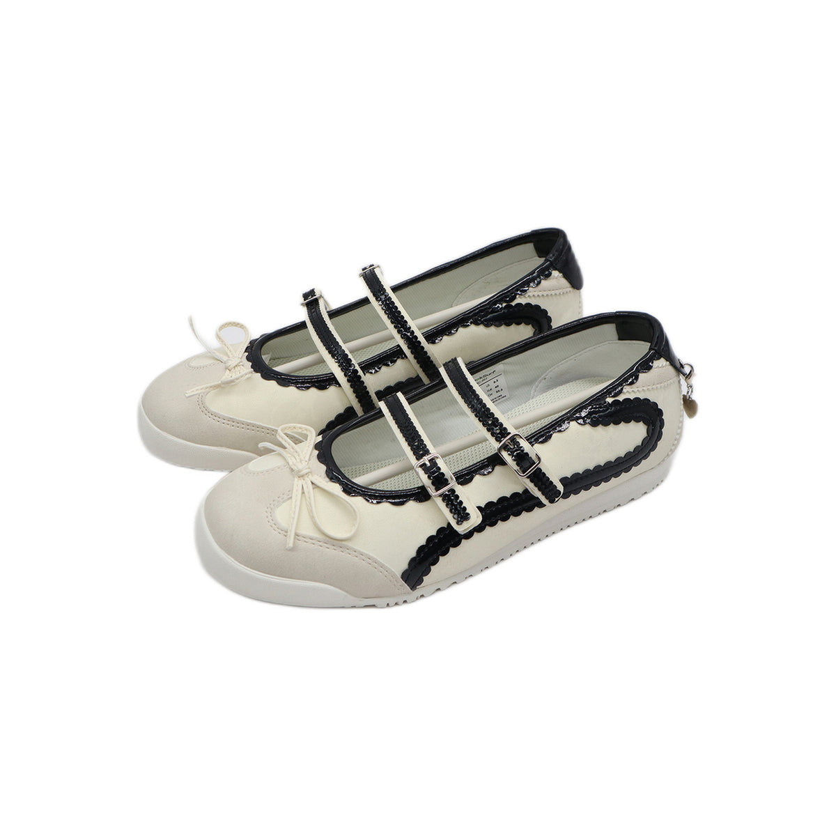SneakSurf Mary Jane in Cream White/Black, inner side view with heart charm