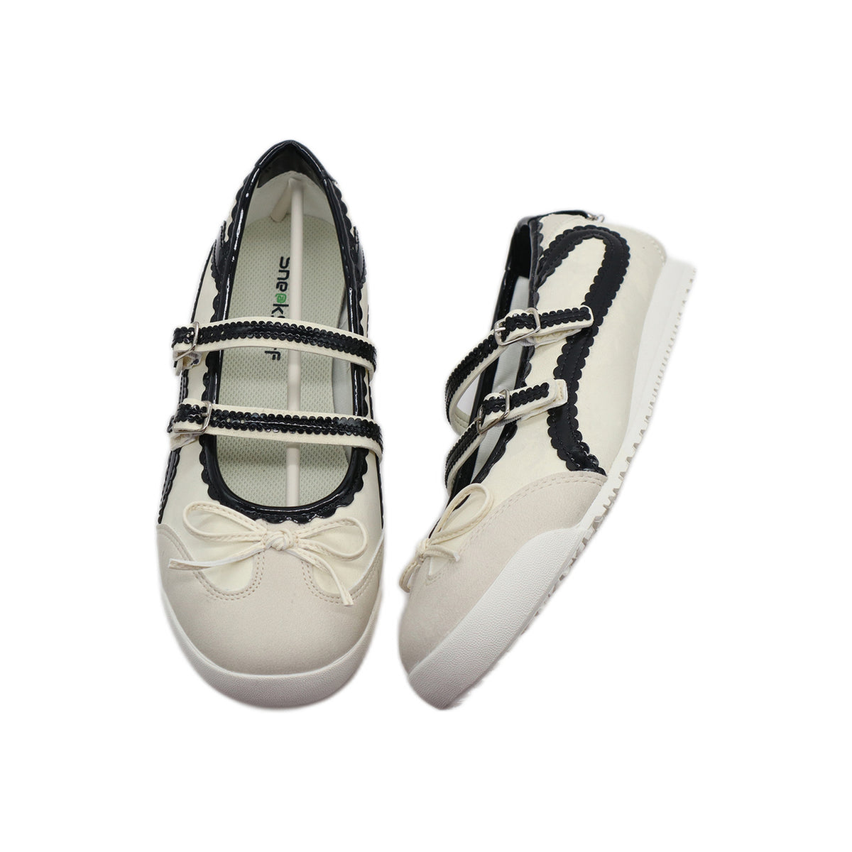 SneakSurf Mary Jane in Cream White/Black, outsole and side view