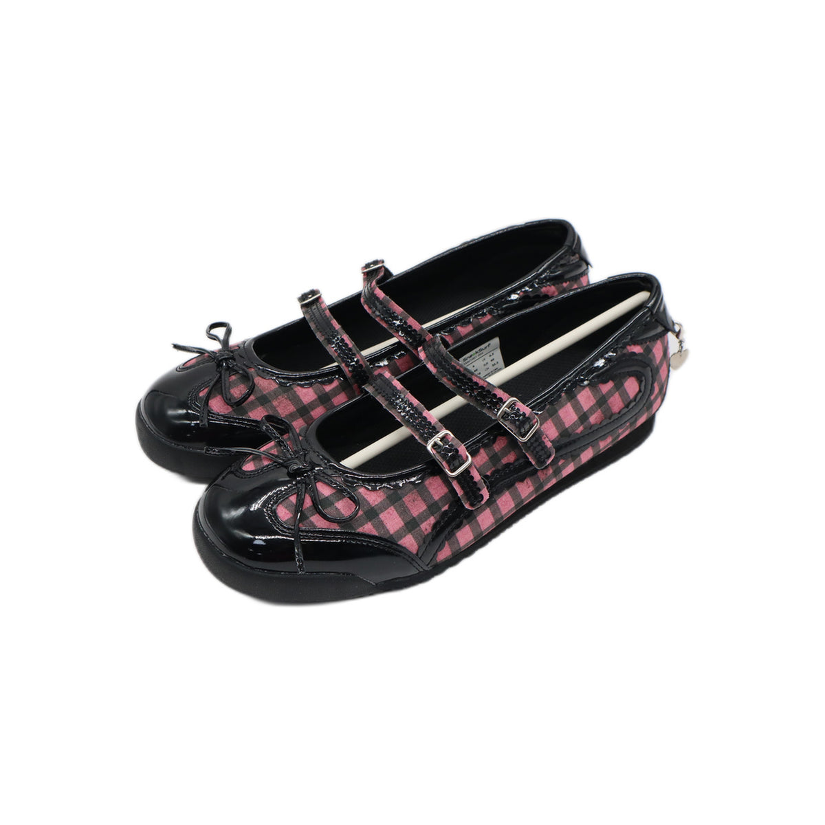 SneakSurf Mary Jane in Pink Plaid/Black, inner side view with heart charm