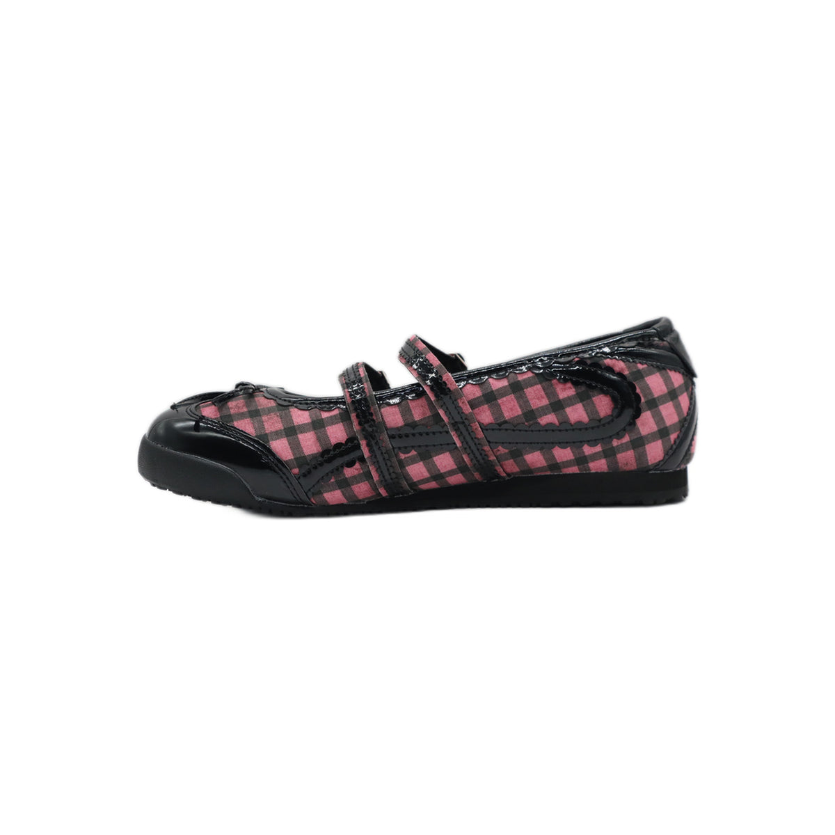 SneakSurf Mary Jane in Pink Plaid/Black, rear view with heart charms