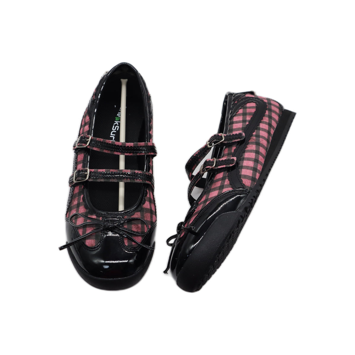 SneakSurf Mary Jane in Pink Plaid/Black, outsole and side view