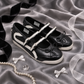 SneakSurf Mary Jane in Black White/Cream styled pair on fabric
