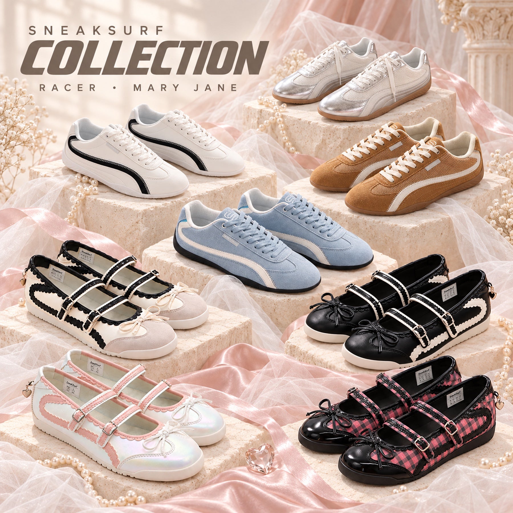 SneakSurf Racer and Mary Jane collection in eight colourways